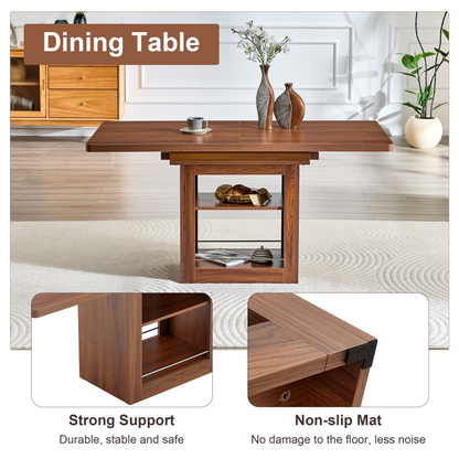 Start2Finish rectangular MDF walnut dining table with storage, expandable for kitchen, dining room, and apartment dining spaces.