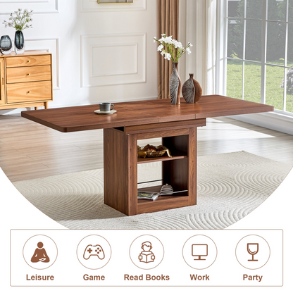 Start2Finish rectangular MDF walnut dining table with storage and extension leaves, suitable for dining rooms, kitchens, or apartments.