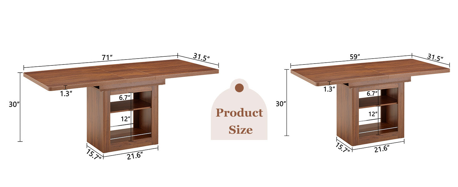 Rectangular MDF walnut dining table with storage, expandable for kitchen, dining room, or apartment dining, by Start2Finish.