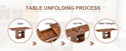 Start2Finish rectangular MDF walnut dining table with storage, expandable for kitchen, dining room, or apartment dining spaces.