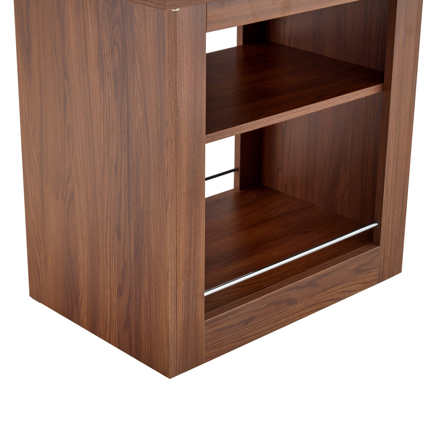 Rectangular MDF walnut dining table with storage and extendable leaves, ideal for dining rooms, kitchens, and apartments.
