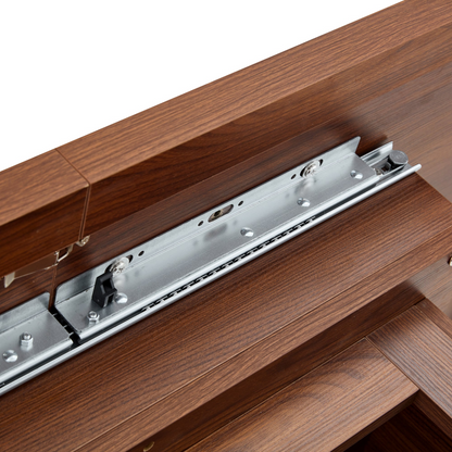 Rectangular MDF walnut dining table with storage, expandable for kitchen or apartment dining, by Start2Finish.