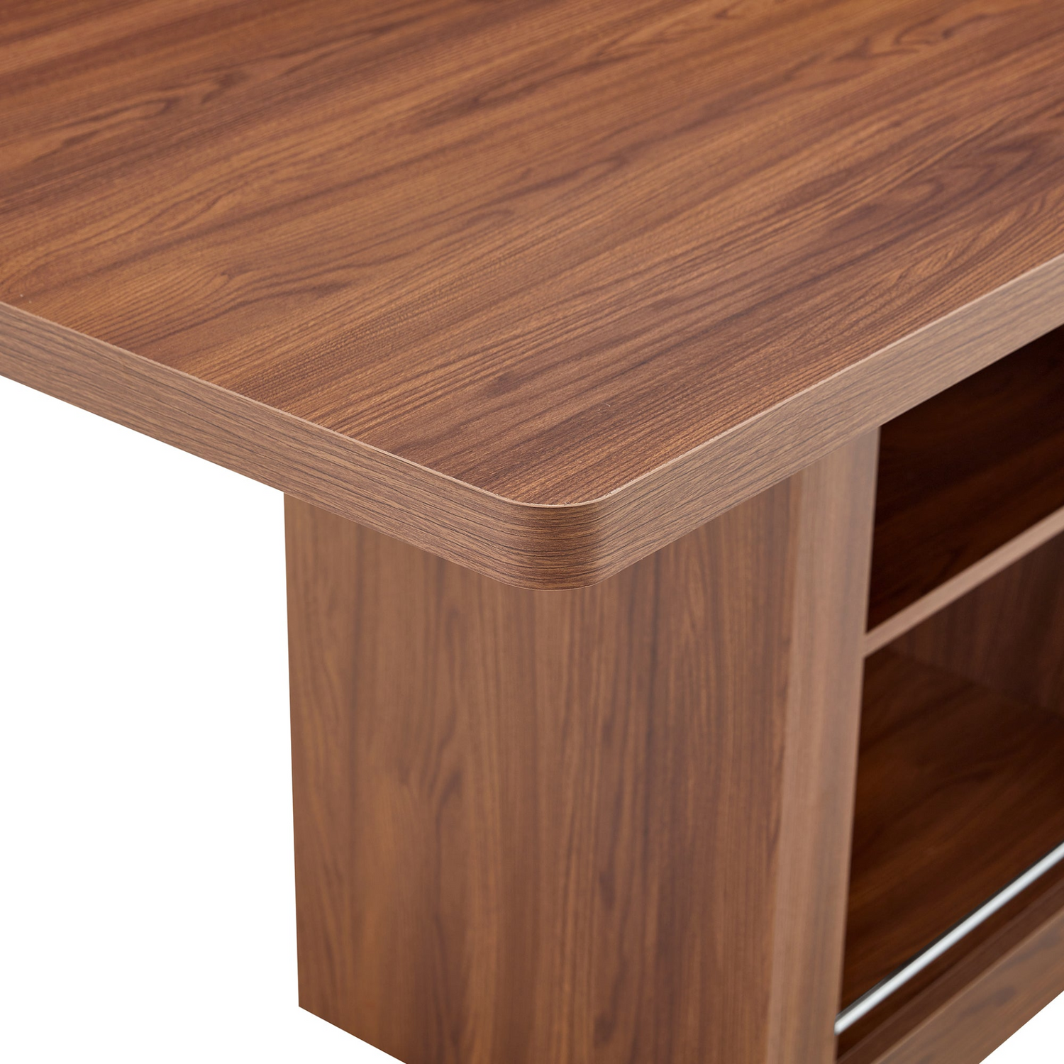 Rectangular MDF walnut dining table with storage and expandable design, ideal for kitchen, dining room, or apartment dining spaces.