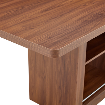 Rectangular MDF walnut dining table with storage and expandable design, ideal for kitchen, dining room, or apartment dining spaces.