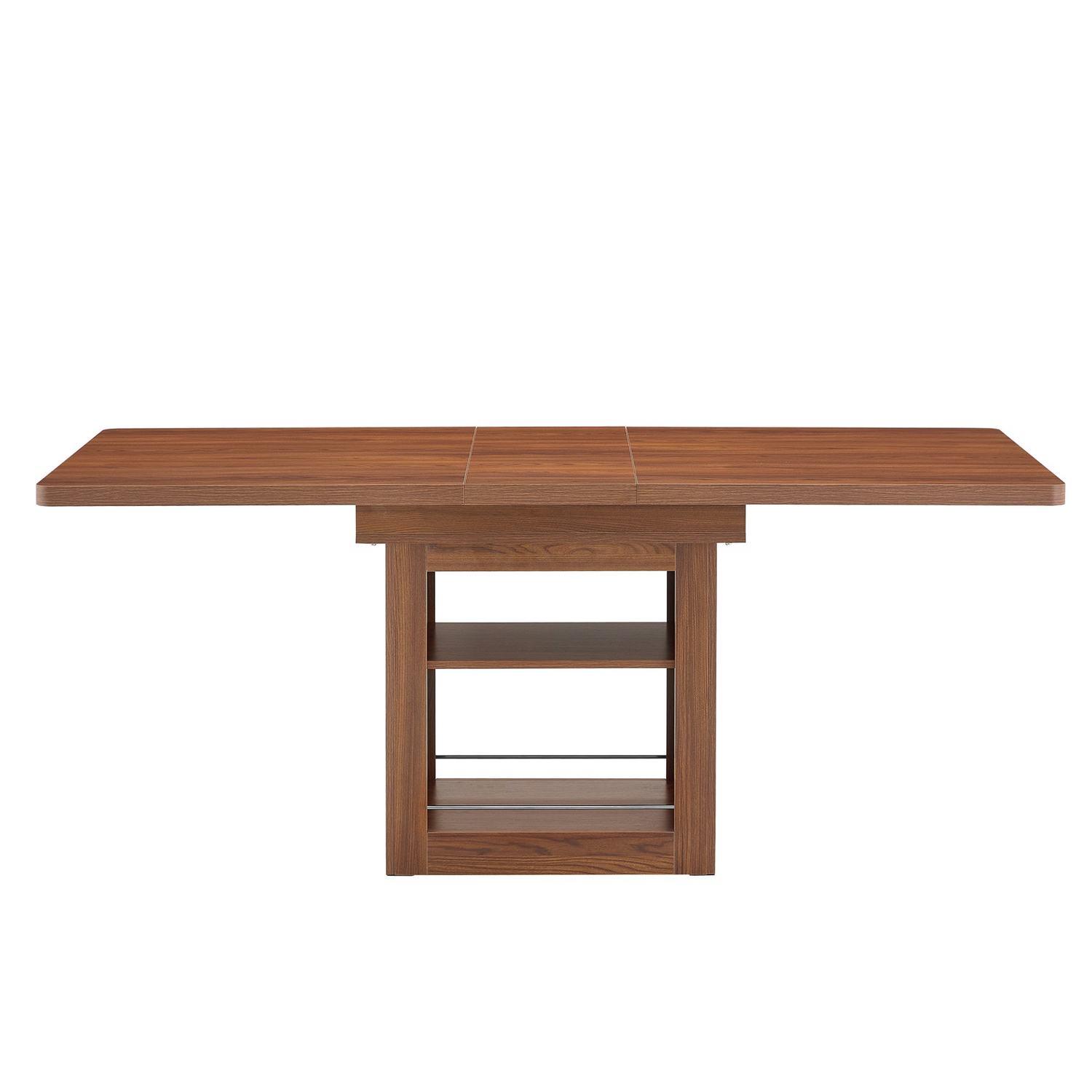 Rectangular MDF walnut dining table with storage and extendable leaves, ideal for kitchen, dining room, or apartment dining spaces.