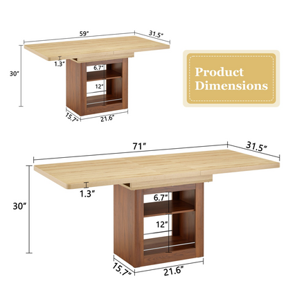 Rectangular MDF walnut dining table with storage and extendable leaves, ideal for kitchen, dining room, or apartment dining spaces.