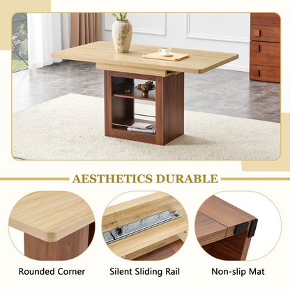 Rectangular MDF walnut dining table with storage, expandable for dining room, kitchen, or apartment dining spaces by Start2Finish