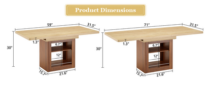 Rectangular MDF walnut dining table with storage, expandable for dining room, kitchen, or apartment dining spaces by Start2Finish