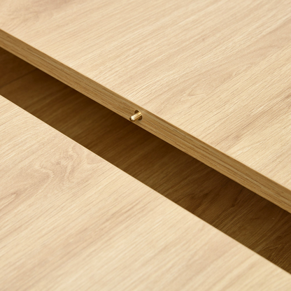 Rectangular MDF walnut dining table with expandable design and built-in storage, ideal for kitchens, dining rooms, and apartments.