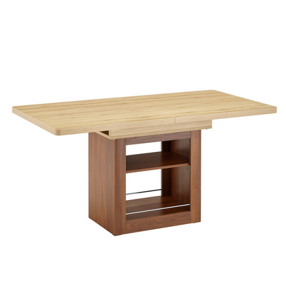Rectangular MDF walnut dining table by Start2Finish with storage and expandable design for kitchen, dining room, or apartment.