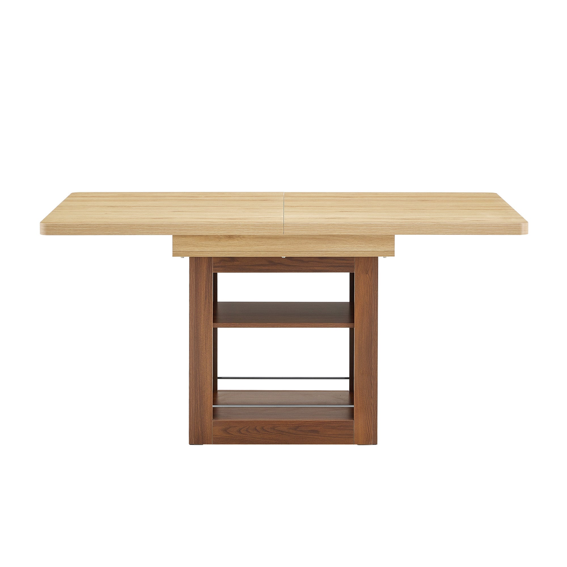 Rectangular MDF walnut dining table from Start2Finish with storage and expandable design for kitchen, dining room, or apartment.