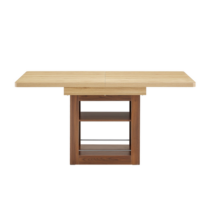 Rectangular MDF walnut dining table from Start2Finish with storage and expandable design for kitchen, dining room, or apartment.