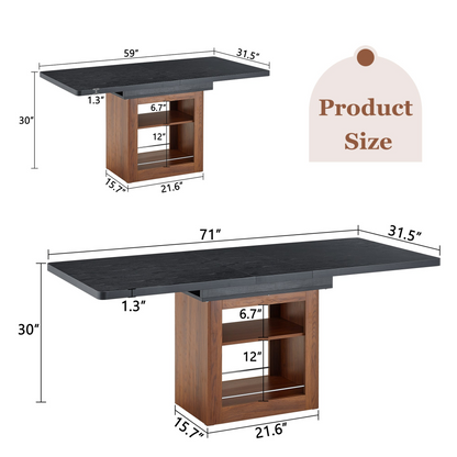Rectangular MDF walnut dining table with storage and expansion features, ideal for dining rooms, kitchens, and apartments.