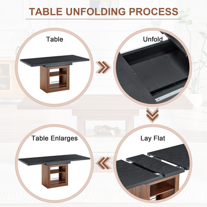 Rectangular MDF walnut dining table with storage, expandable for dining room, kitchen, or apartment dining by Start2Finish.