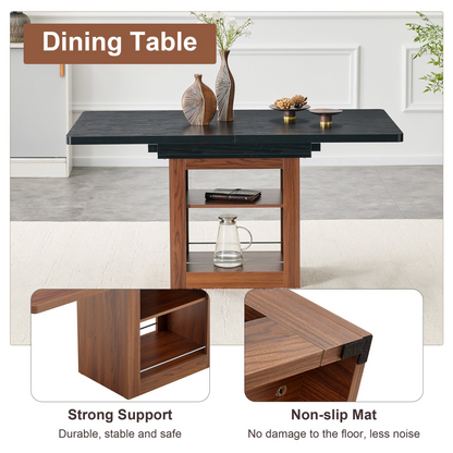 Rectangular MDF walnut dining table with storage, expandable for kitchen, dining room, or apartment dining spaces by Start2Finish.