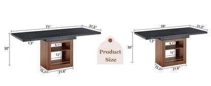 Rectangular MDF walnut dining table with storage and extension feature, ideal for dining rooms, kitchens, and apartments.