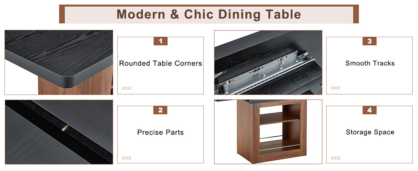 Start2Finish rectangular MDF walnut dining table with expandable surface and built-in storage for kitchen or dining room use.