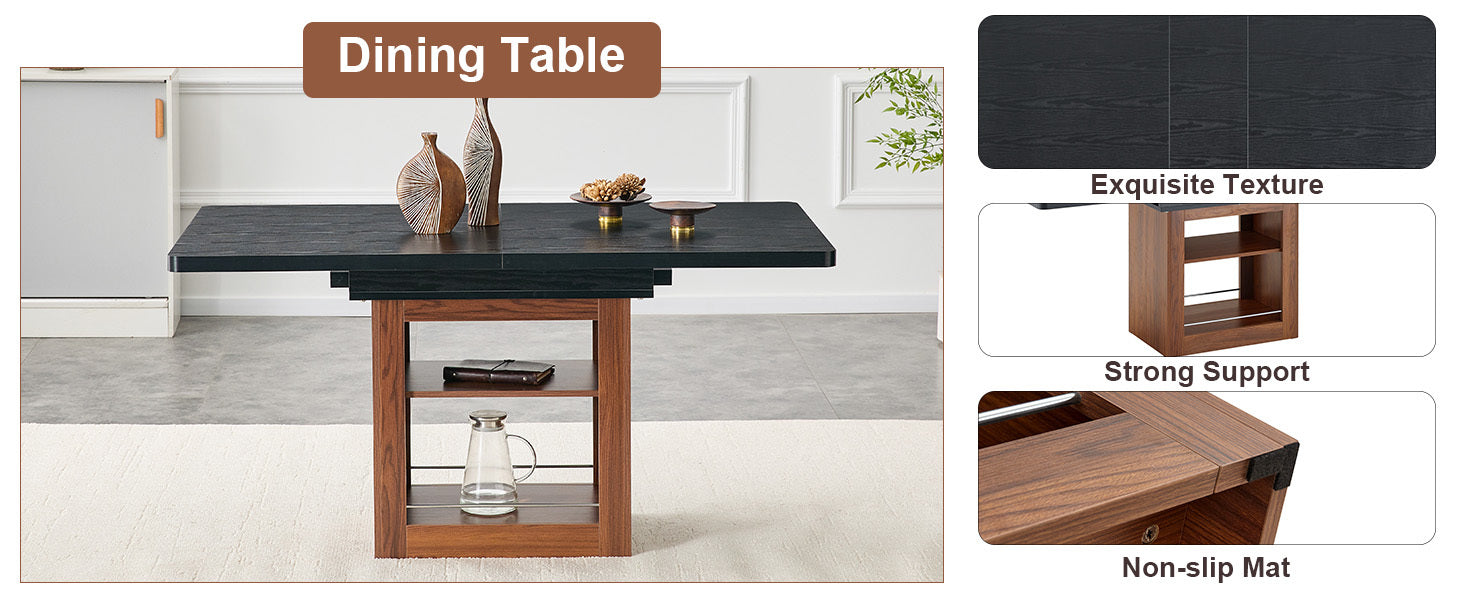 Start2Finish rectangular MDF walnut dining table with storage and expandable design for dining rooms, kitchens, and apartments.