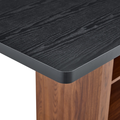 Rectangular MDF walnut dining table with storage and expandable surface, ideal for kitchen, dining room, or apartment dining space.