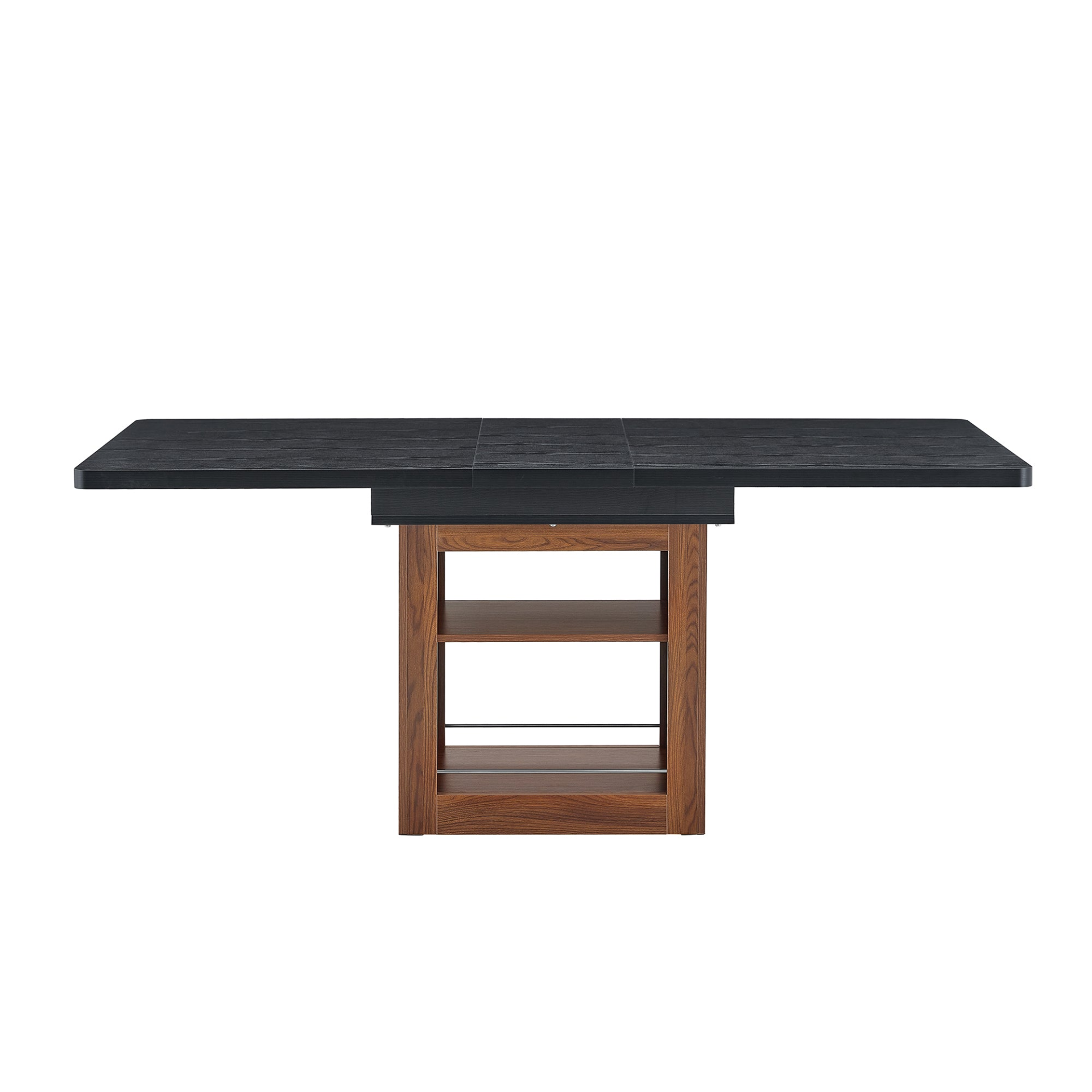 Start2Finish rectangular MDF walnut dining table with storage and expandable leaves, ideal for dining rooms and kitchens.