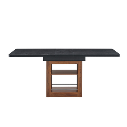 Start2Finish rectangular MDF walnut dining table with storage and expandable leaves, ideal for dining rooms and kitchens.