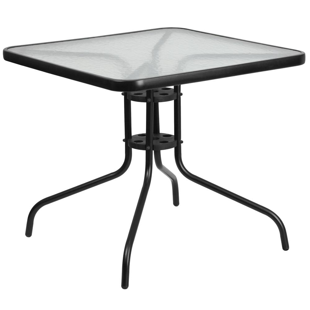 Square patio table for restaurants and banquet halls by Start2Finish, featuring a sturdy tabletop and sleek design for dining spaces.
