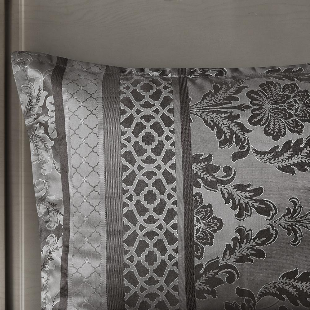 Start2Finish 7-piece Jacquard comforter set with intricate woven pattern, includes comforter, pillow shams, and decorative pillows.