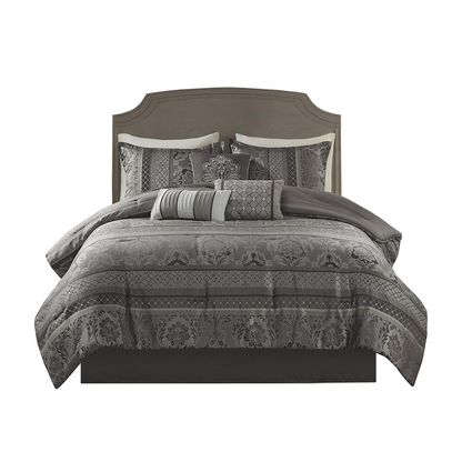 Start2Finish 7-piece Jacquard comforter set featuring a detailed woven pattern and coordinating pillow shams.