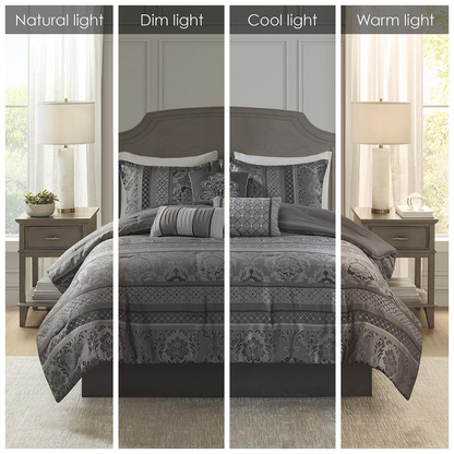 Start2Finish 7-piece jacquard comforter set featuring intricate woven patterns and coordinating pillow shams.