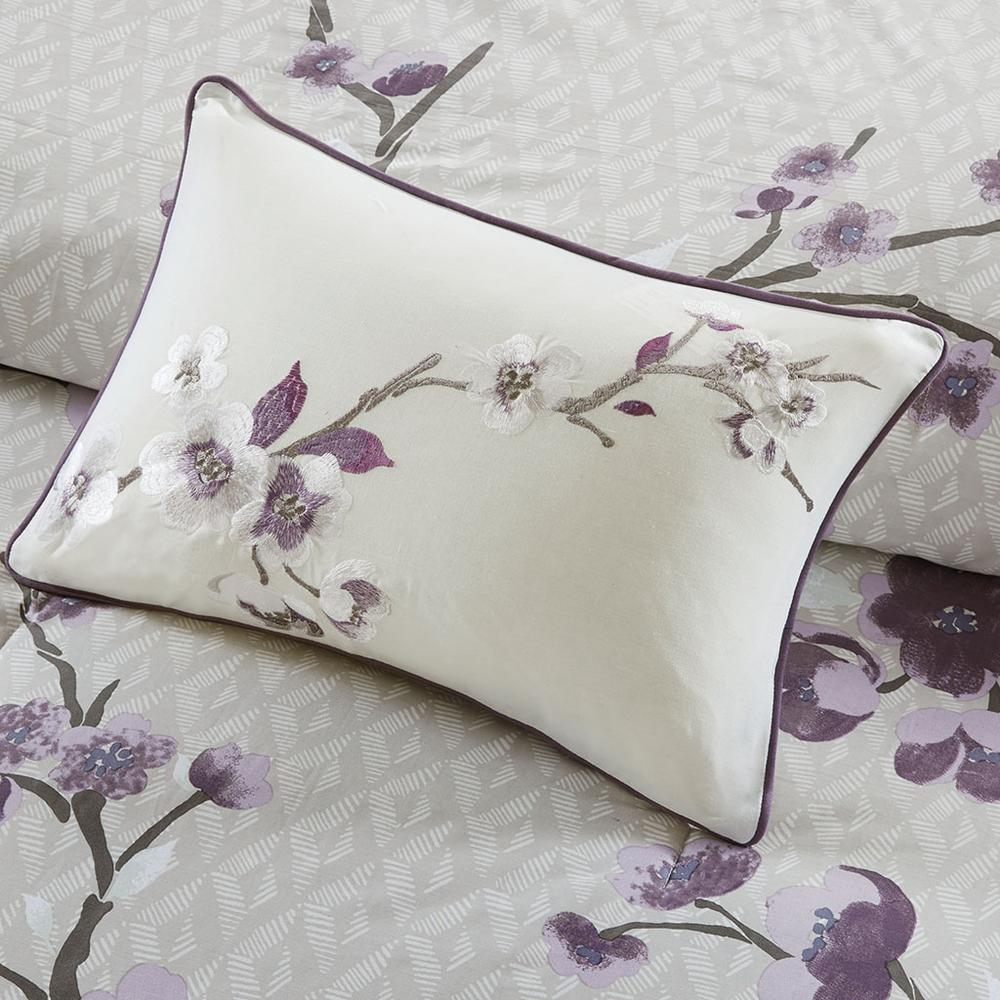 Start2Finish Holly 8-piece cotton comforter set in purple and taupe with matching pillow shams and decorative accents.