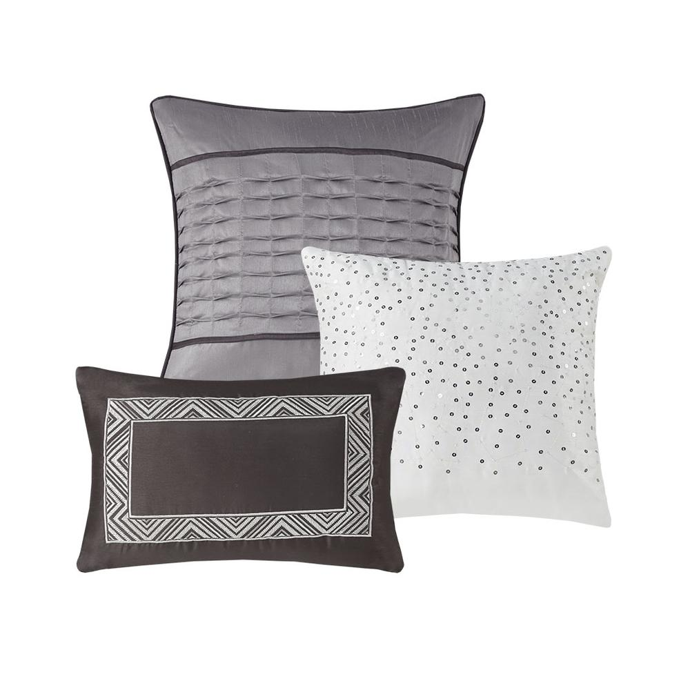 Start2Finish 7-piece Jacquard comforter set with intricate woven pattern and coordinating pillow shams on a neatly made bed.