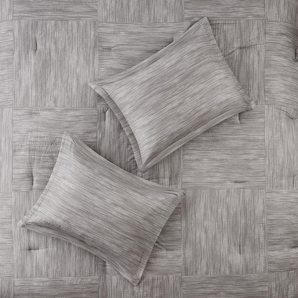 Walter 7-piece printed seersucker comforter set in grey by Start2Finish, featuring a cozy seersucker fabric and decorative printed design.
