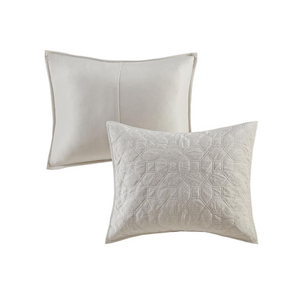 Start2Finish Harper 3-piece velvet quilt set in ivory, featuring soft velvet fabric and elegant bedding design.