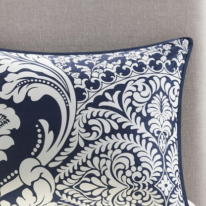 Vienna 6-piece printed duvet cover set in indigo by Start2Finish, featuring floral and geometric patterns on soft fabric.