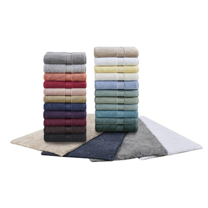 Start2Finish 8-piece antimicrobial cotton towel set with soft, plush white towels displayed folded and stacked for home use.