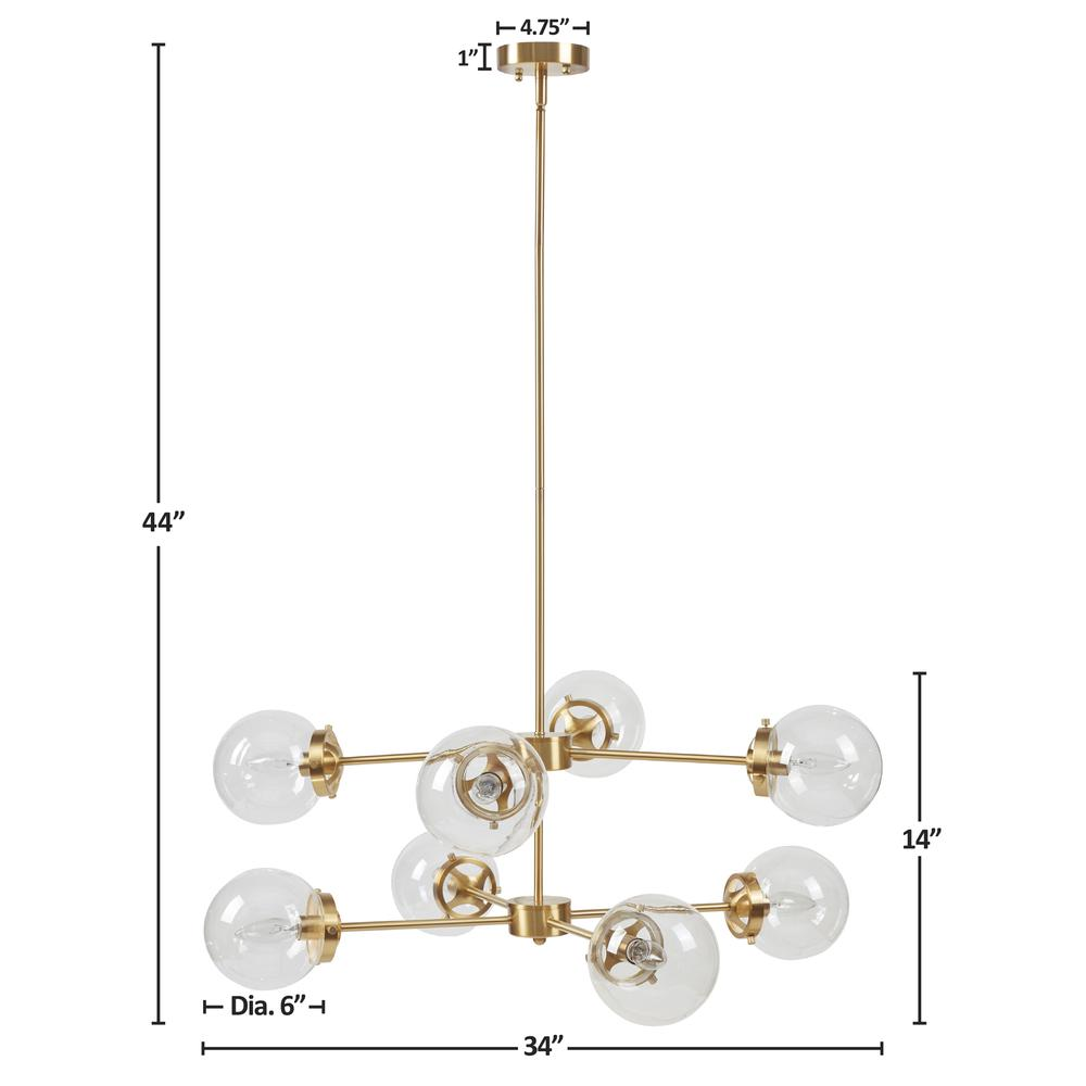 8-light metal chandelier with globe bulbs, modern lighting fixture featuring sleek black finish and clear glass globes.