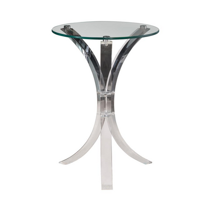 Laning round acrylic side table with clear glass top by Start2Finish, showcasing its sleek, modern design and transparent surface.