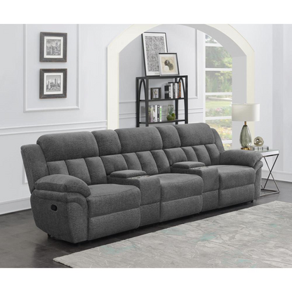 Start2Finish Bahrain 5-piece charcoal upholstered home theater seating set with plush cushions and armrests.