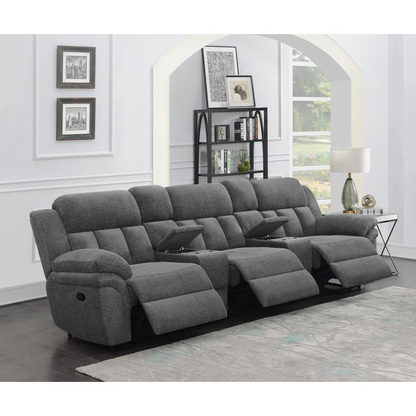 Start2Finish Bahrain 5-piece charcoal upholstered home theater seating set with plush cushions and modern design.