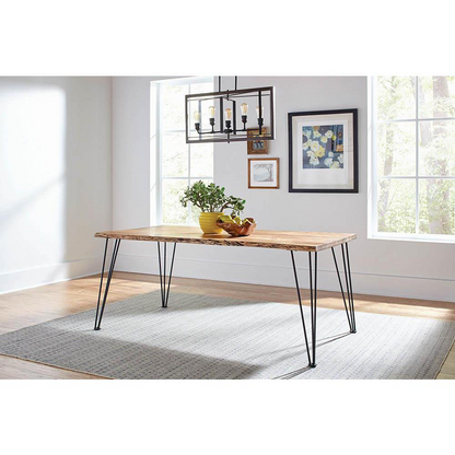 Start2Finish Sherman 71-inch natural acacia live edge dining table with wood grain and polished finish.