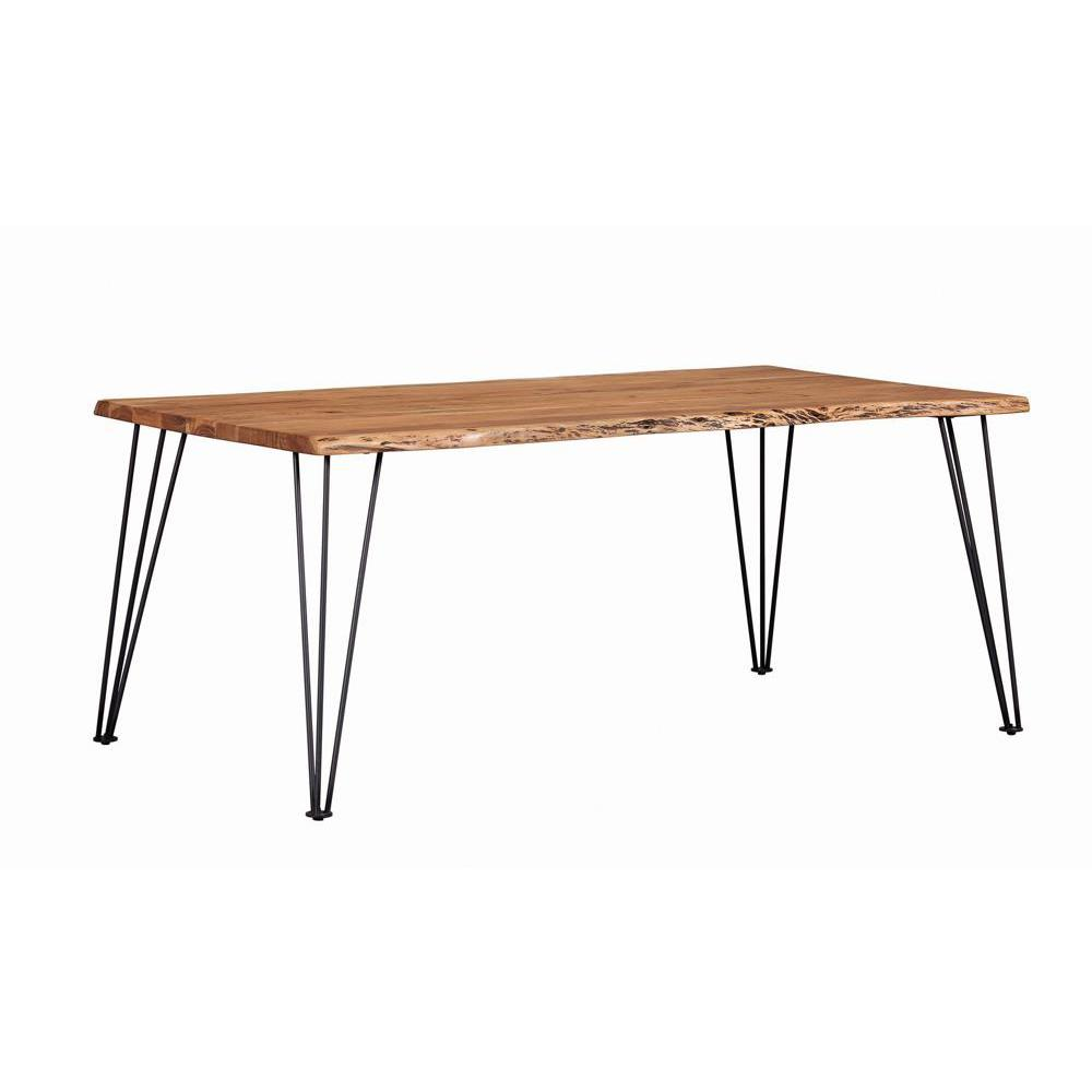 Sherman 71-inch natural acacia live edge dining table by Start2Finish, showcasing smooth wood grain and organic edge detail.