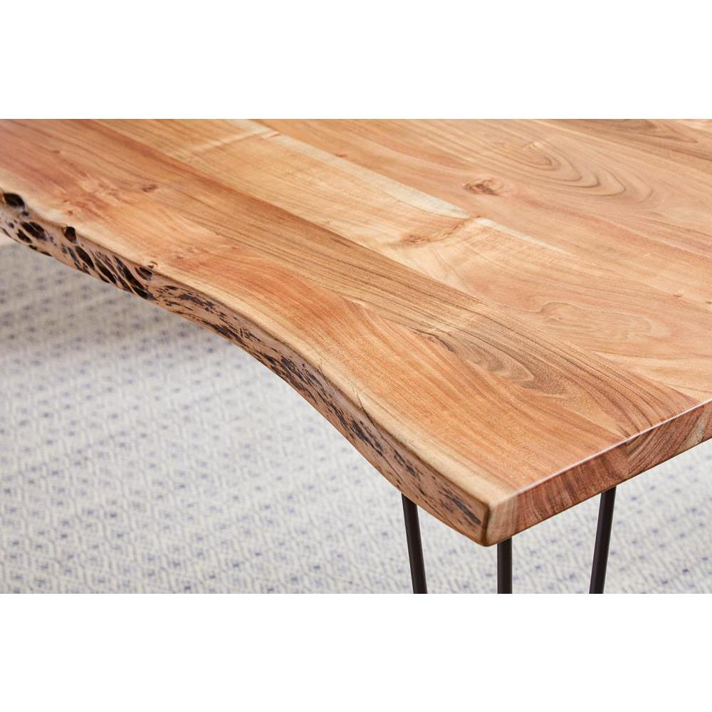 Natural acacia Sherman 71-inch live edge dining table by Start2Finish, showcasing its wood grain and rustic design.