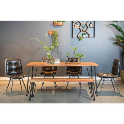 Sherman 71-inch natural acacia live edge dining table by Start2Finish showing the wood grain and rustic design.