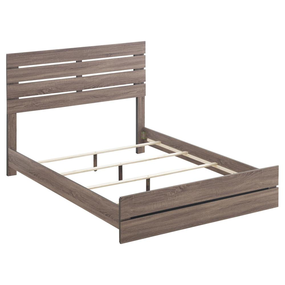 Start2Finish Brantford Wood Queen Panel Bed in Barrel Oak with classic panel headboard and sturdy wooden construction.