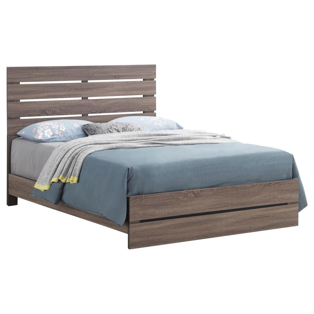 Start2Finish Brantford Wood Queen Panel Bed in Barrel Oak with a sleek, modern design and classic panel details.