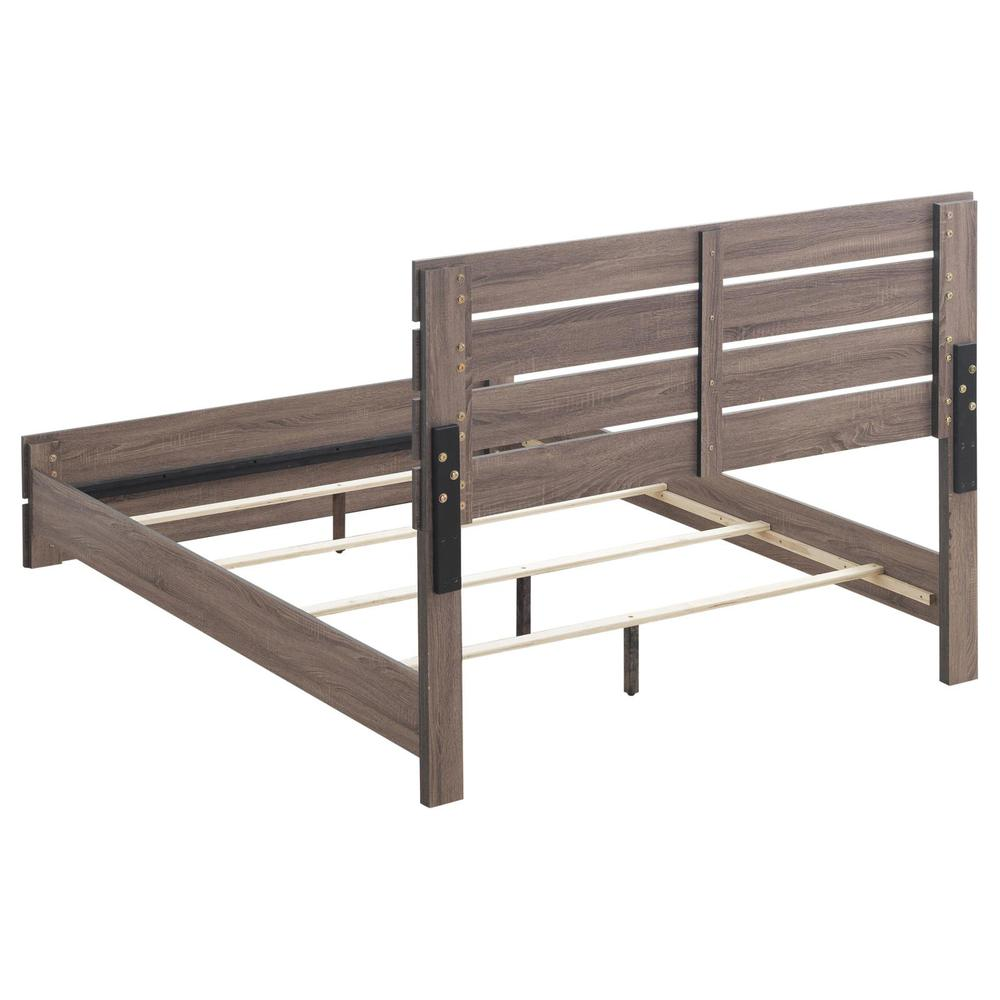 Start2Finish Brantford Wood Queen Panel Bed in Barrel Oak with a classic wooden headboard and frame for a cozy bedroom look.