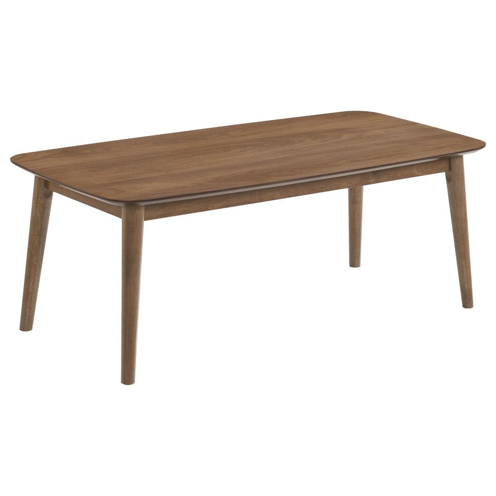 Set of three Radley rectangular coffee tables in natural walnut finish, showcasing sleek wood surfaces and modern design.