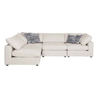 Beige Serene 4-piece upholstered modular sectional sofa by Start2Finish, showing plush cushions and modern design.