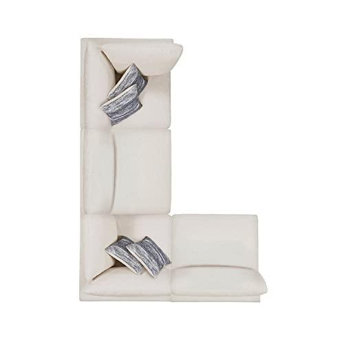 Start2Finish Serene beige 4-piece upholstered modular sectional sofa, showing plush cushions and modern design in a living room setting.