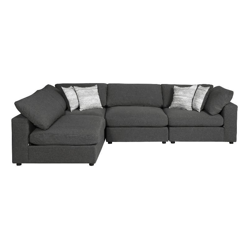 Serene 4-piece charcoal upholstered modular sectional sofa by Start2Finish, featuring plush cushions and modern design.